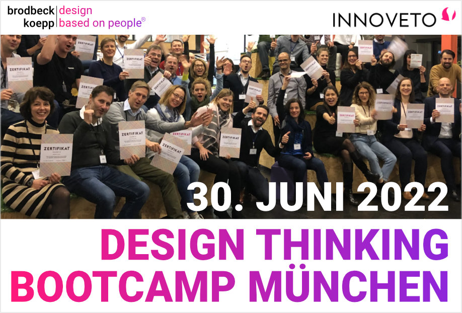 Einladung zum Design Thinking Bootcamp in München am 30. Juni 2022 . Innoveto & brodbeck-koepp design